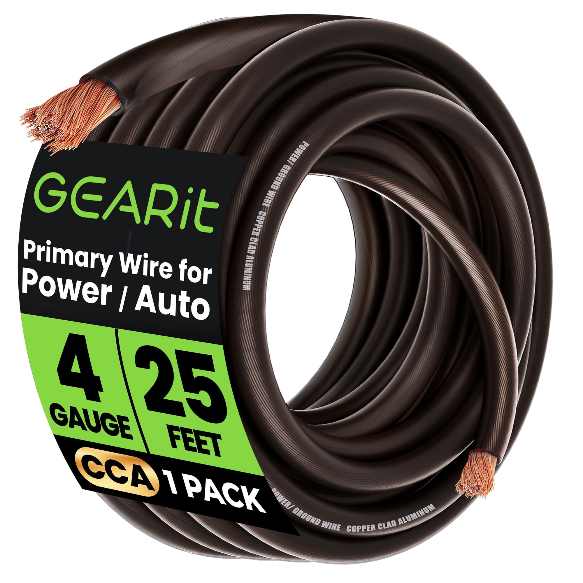 Wire Gearit Calibre 4 (7 M), Aluminio Revestido De Cobre, Cca, Negro