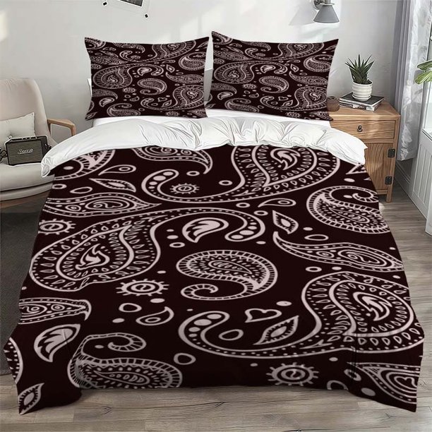 3pcs Black And White Paisley-Themed Bedding Set Including Duvet Cover And Pillowcases Soft And Comfortable