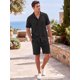 thumbnail image 2 of INSPIRE CHIC Conjunto de Camisa y Pantalones Cortos Texturizados para Hombre Verano Playa 2 Piezas Talla XXL Negro, 2 of 5