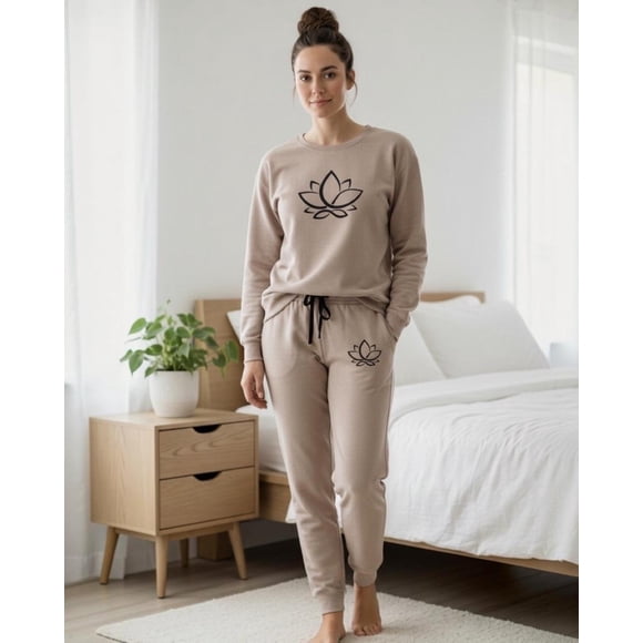Pijama Franela Mujer Estampado Flor de Loto Beige beige M