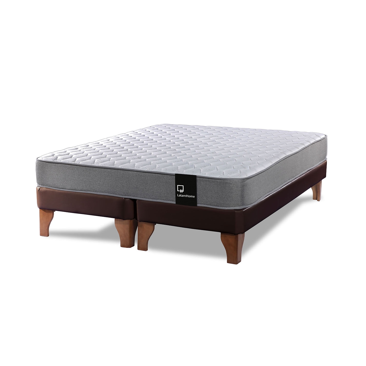 Latam Home - Cama Europea Zen Best 2 Plazas Colchon Resortes Base Dividida Pu Café