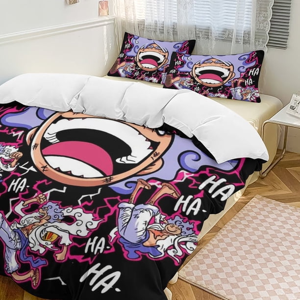 Monkey D Luffy Bed Duvet Cover Funny Anime Cartoon Bedding Sets Lightweight 3 Piece Comforter Sets