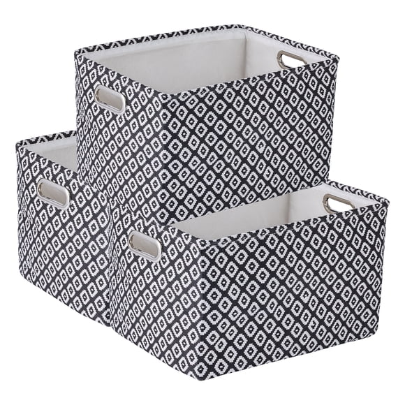 Gran Cesta de Almacenamiento de Tela con Asas para Estantes y Armarios, 3 Piezas Cesta de Almacenamiento Plegable para Organizar Ropa y Libros Negro 40*30*25cm