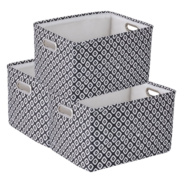 Gran Cesta de Almacenamiento de Tela con Asas para Estantes y Armarios, 3 Piezas Cesta de Almacenamiento Plegable para Organizar Ropa y Libros Negro 40*30*25cm