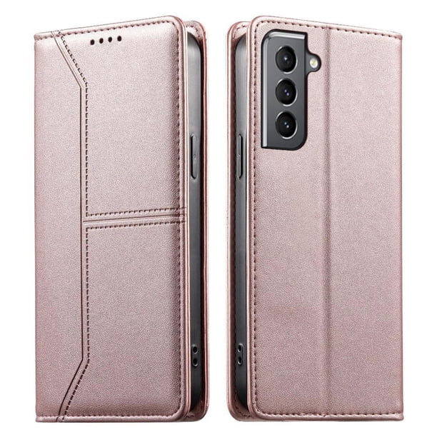 Funda tipo cartera con bloqueo RFID para Samsung Galaxy S21 cubierta magnética de cuero con tapa y soporte Rosa