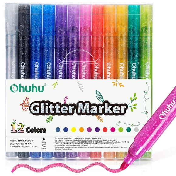 Ohuhu 12 Marcadores Glitter Metálicos Purpurina punta 3mm