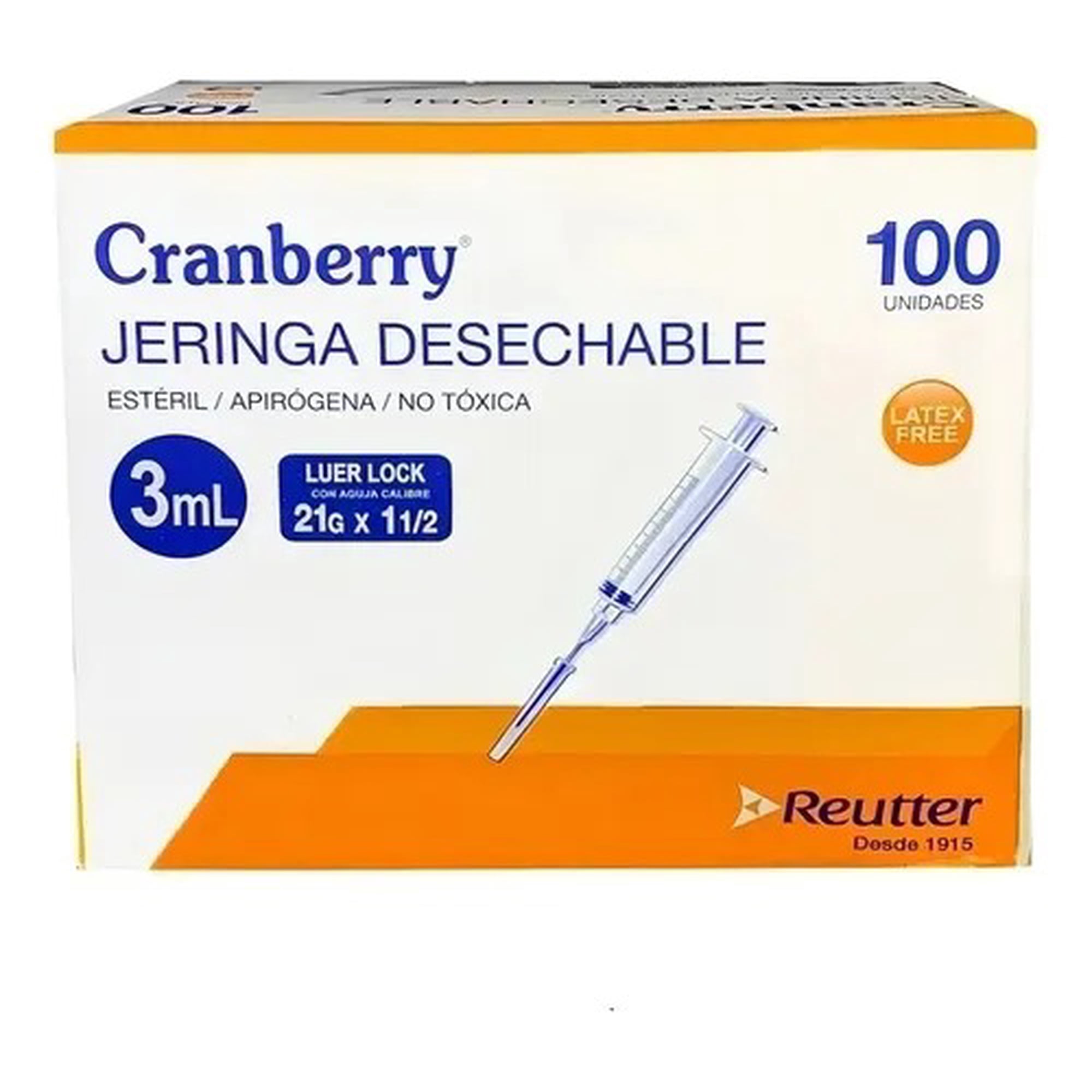 Cranberry - Jeringa Desechable Luer Lock 3cc 21g X 1 1/2 Caja 100 Unid.