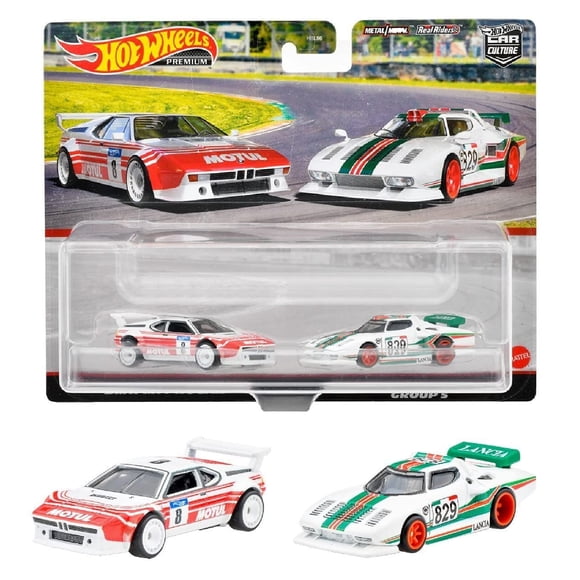 Auto de juguete de metal Hot Wheels Premium Car Culture 2 piezas BMW M1 Procar y Lancia Stratos Grup