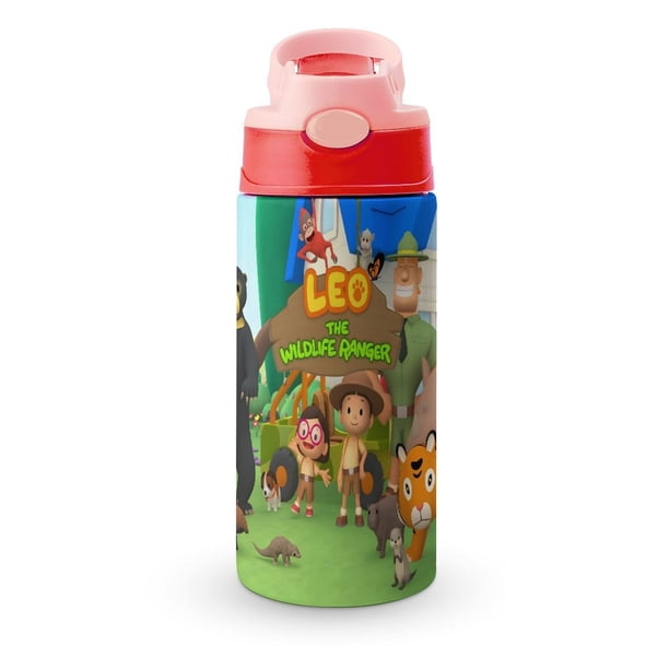 Leo, Guardián de la Vida SilvestreBotella de Agua con Tapa Pop Top de Un Toque, Acero Inoxidable, a Prueba de Fugas, para Deportes, Botella Infantil rosa 12 oz