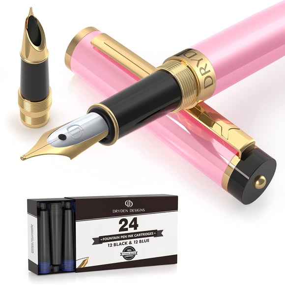 Pluma estilográfica Dryden Designs rosa, punta mediana fina, 24 cartuchos