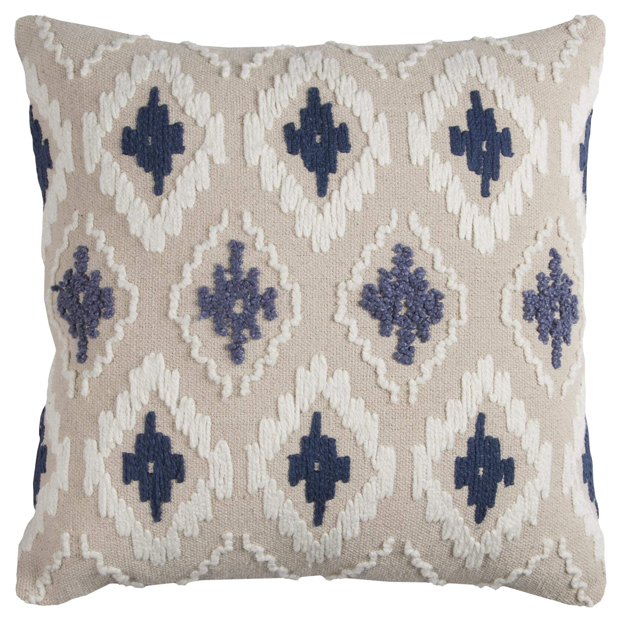 Almohada Rizzy Home T11762 Con Relleno De Plumón, 20 X 20 Cm, Azul, Blanco Y Neutro