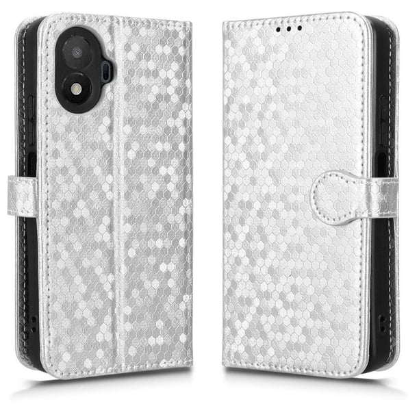 Funda Cartera Lunares TCL K70 SE con Tarjetero, Correa y Soporte Plata