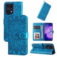 Funda Tipo Cartera Foxdock Para Oppo Find X5 , Diseño Girasol En Relieve, Cuero Pu, Cierre Magnético, Soporte Y Tarjetero