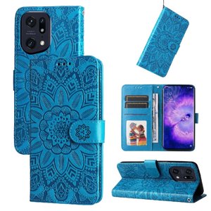 Funda Tipo Cartera Foxdock Para Oppo Find X5 , Diseño Girasol En Relieve, Cuero Pu, Cierre Magnético, Soporte Y Tarjetero