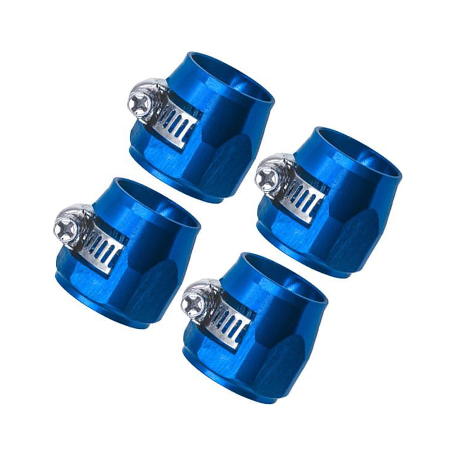Ioensy - Abrazaderas De Acabado De Manguera De 4 Piezas De Aleación De Aluminio Con Conectores De Manguera De Banda De Tornillo Azul An12