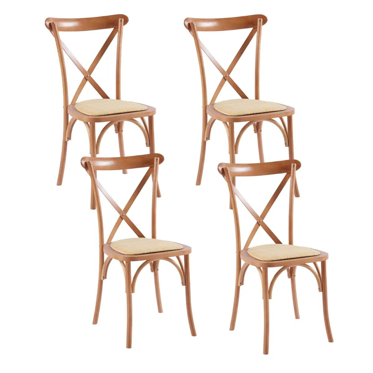 Klik Muebles - Pack De 4 Sillas Crossback Madera Rattan Natural