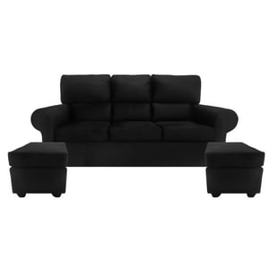 Fazca - Sofa Ámbar 3 Cuerpos 2 Pouf Negro