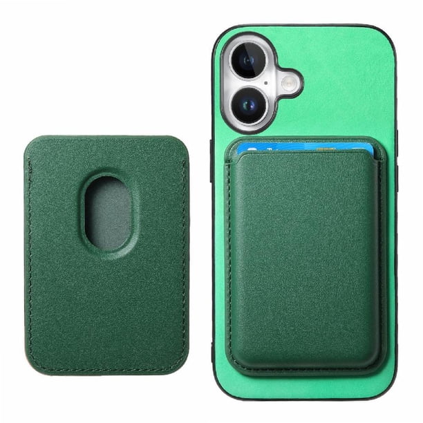 Funda de Cuero Magnética con Tarjetero para iPhone 16 Cubierta Delgada Verde