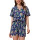 thumbnail image 1 of Conjuntos hawaianos para mujeres de regreso a clases 2 piezas camisa con botones y pantalones cortos florales trajes casuales de playa para vacaciones tropicales 2026 L Azul Real, 1 of 5