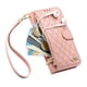 thumbnail image 3 of Funda tipo cartera FOXDOCK para Samsung Galaxy S26, estampado de diamantes, con ranuras para tarjetas, soporte y cremallera - Rosa, 3 of 6