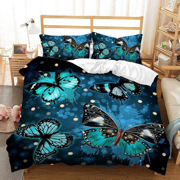 Butterfly Digital Printing Quilt Duvet Cover Set Pillowcase3-Piece Bedding Set