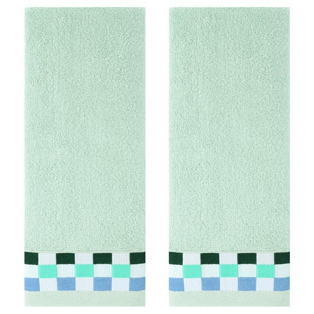 Toallas de Mano REGALWOVEN para Baño Algodón Patrón a Rayas Absorbente Suave Decorativo Toallas de Manos y Cara Verde Claro 2 Piezas
