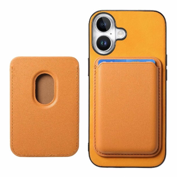 Funda de Cuero Magnética con Tarjetero para iPhone 16 Plus Cubierta Delgada Amarillo