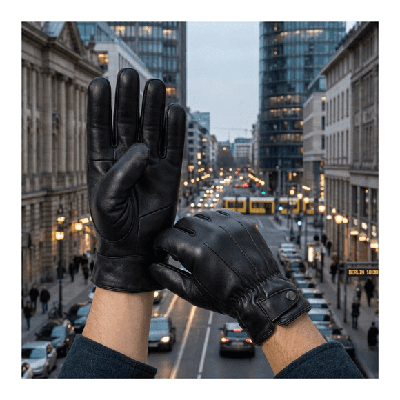 Guantes De Cuero Con Ajuste De Botón Y Elástico Clásicos Elegantes Para Hombre Invierno