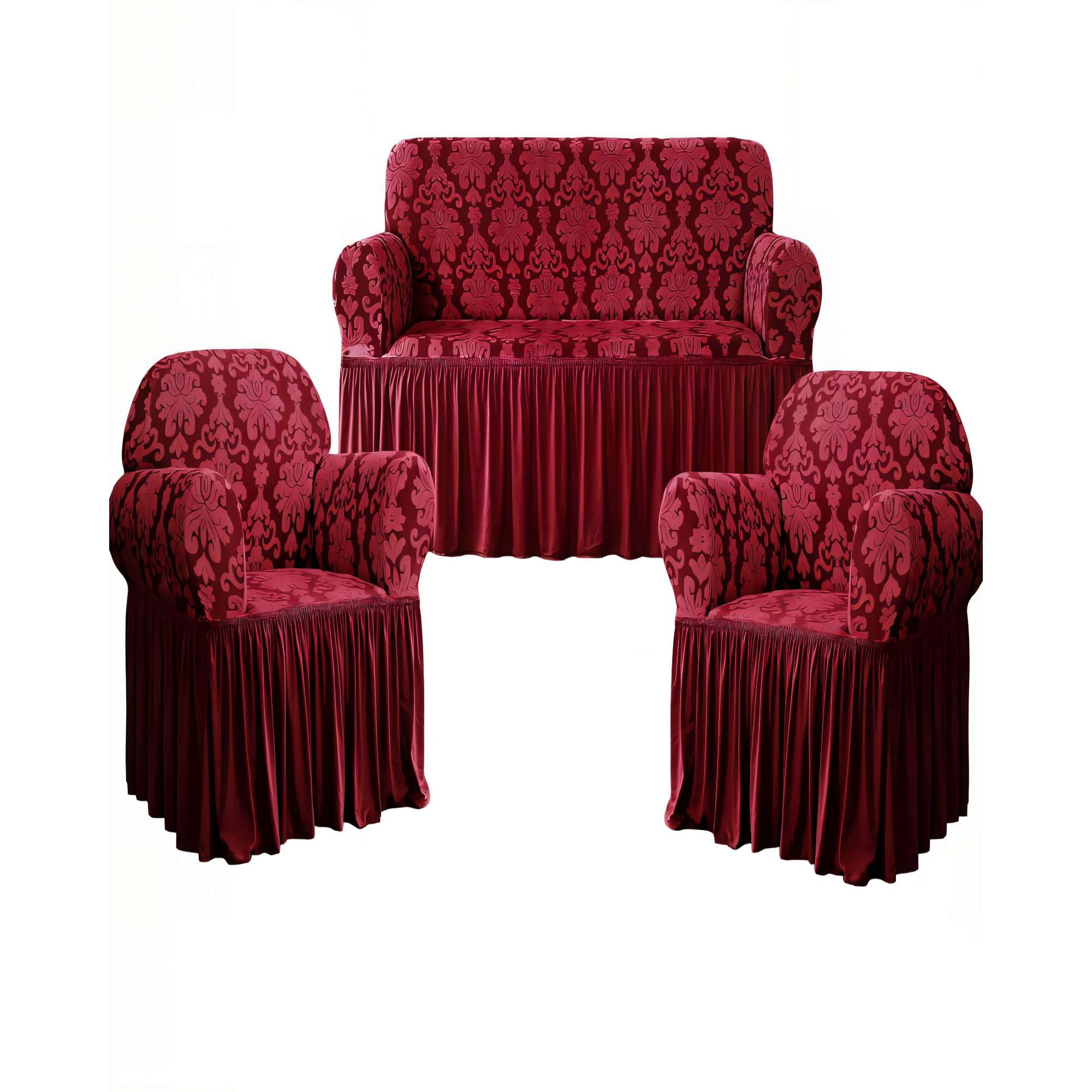 Genérico - Juego De Fundas De Sofa 3+1+1 Con Velo Color Burdeo