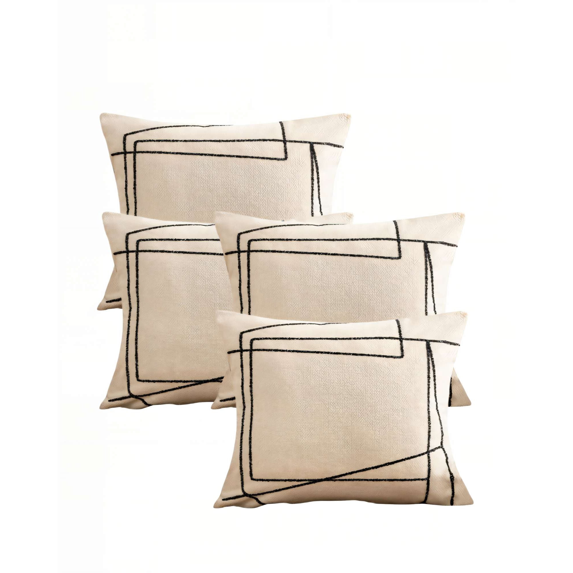 Genérico - Juego De 4 Fundas De Cojin 45cmx45cm Bordado De Linea Color Beige