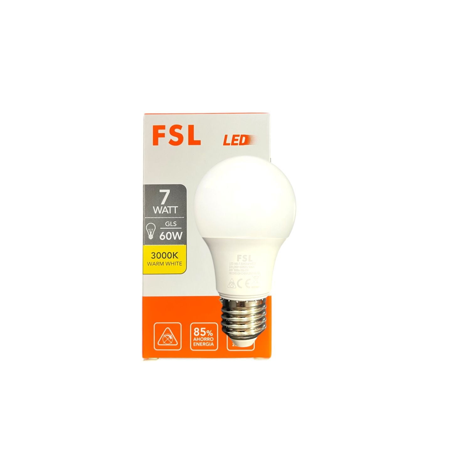 Pack X3 Ampolletas Led A60 7w E27 Universal Luz Cálida Fsl