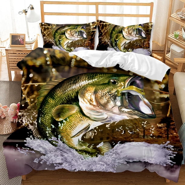 Big Pike Fishing Hunting Bedding Set Duvet Cover Comforter Pillowcase Boys Girls Adults Bedroom Bed Sheets