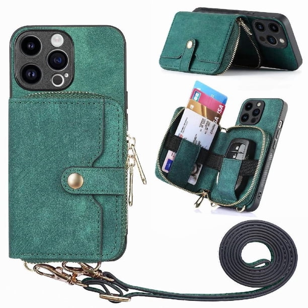 Funda Tipo Cartera con Correa Cruzada para iPhone 14 Pro Max Protección Contra Golpes Verde