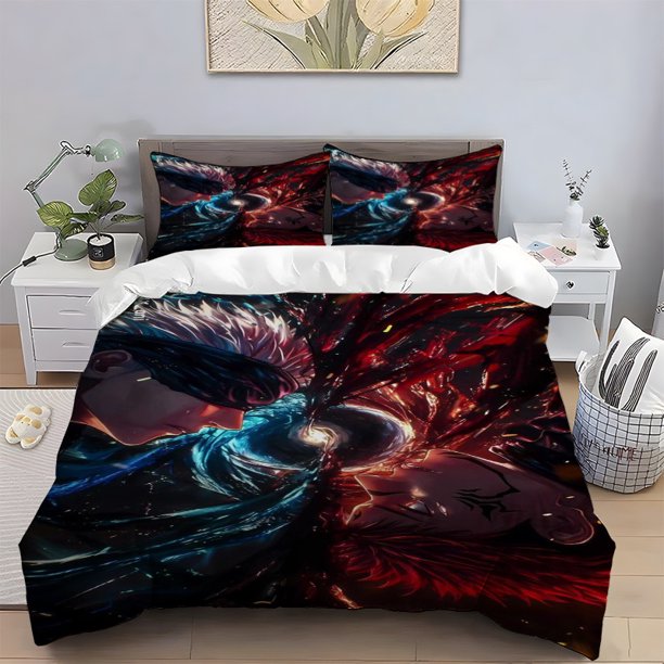 Satoru Blue And Red Duel Illustration Pattern Printed Set Including 1 Duvet Cover And 2 Pillowcases