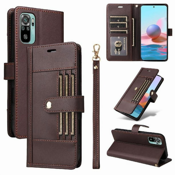 FOXDOCK Funda tipo Cartera para Xiaomi Redmi Note 10 4G – Cubierta de Cuero PU con Múltiples Ranuras, Bolsillo para Efectivo y Correa de Muñeca