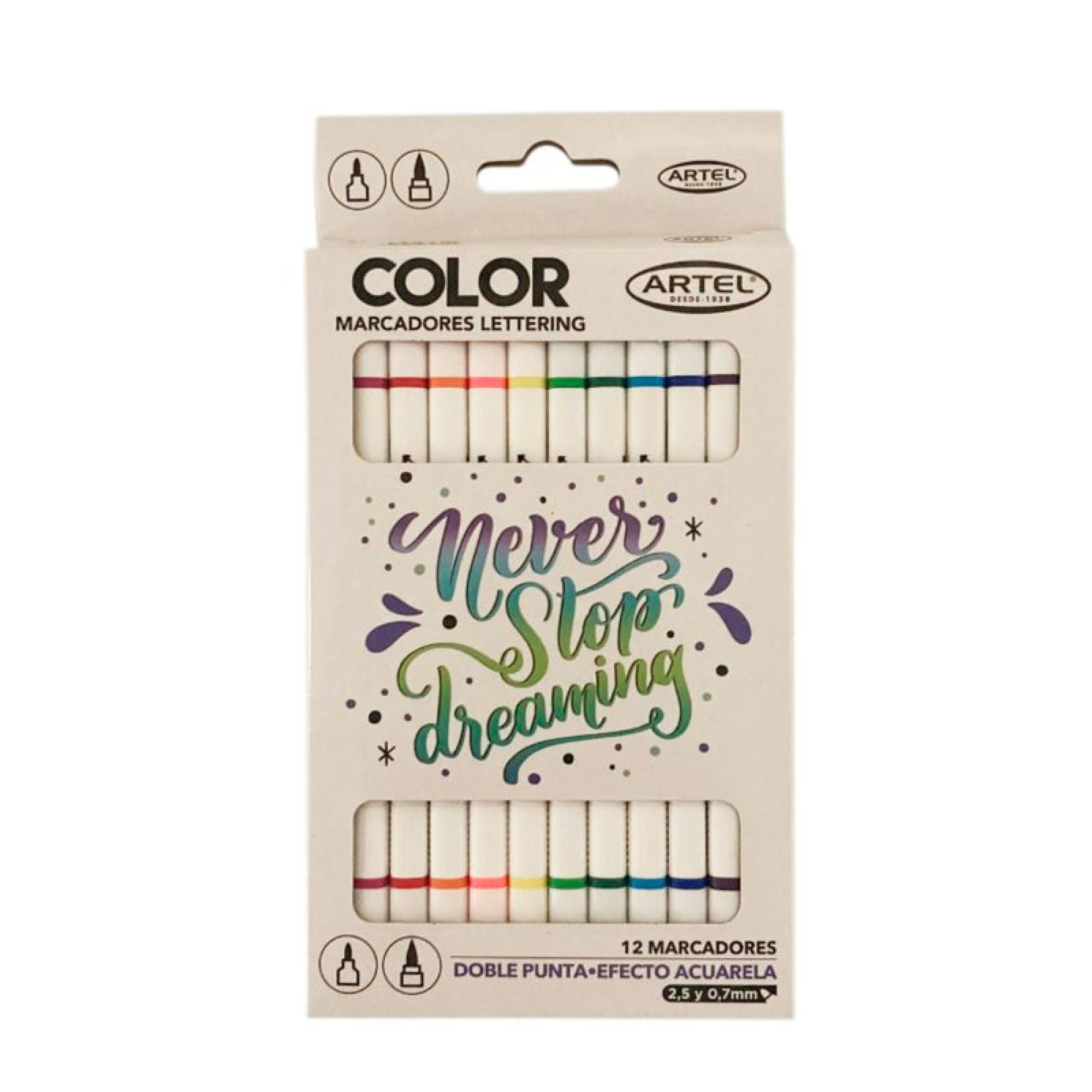 Marcadores Lettering Doble Punta, Estuche 12 Un Artel