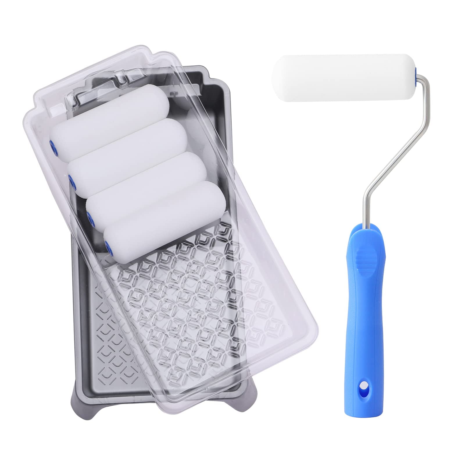 Juego De Rodillos De Pintura Mister Rui Foam De 10 Cm Con Bandeja Y Forro, 8 Unidades
