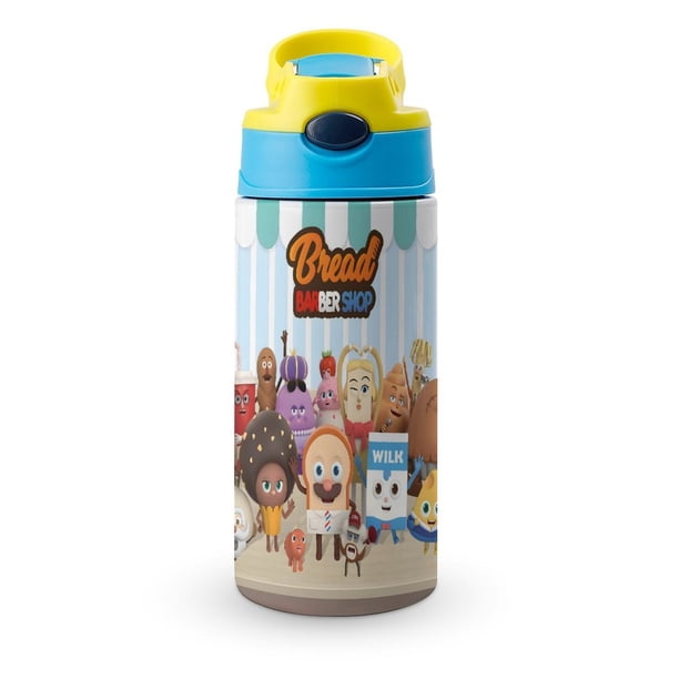 Barbería de Pan Botella de Agua con Tapa Pop Top de Un Toque, Acero Inoxidable, a Prueba de Fugas, para Deportes, Botella Infantil azul 12 oz