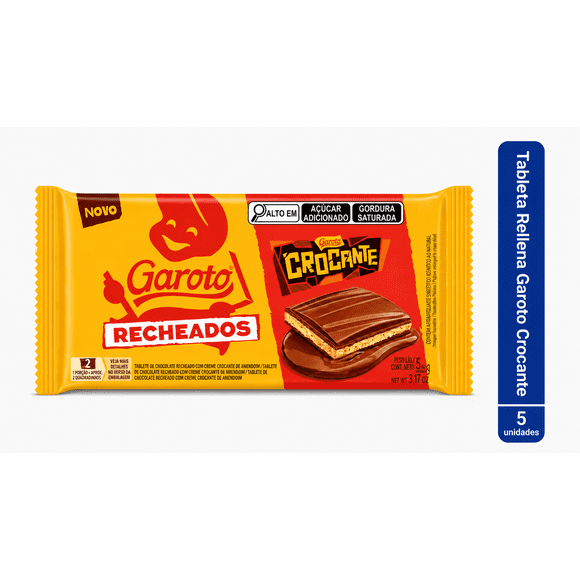 Pack 5 Garoto Tableta De Chocolate Crocante Rellena 90g