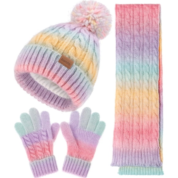 Conjunto de Gorro, Bufanda y Guantes de Invierno para Niños Remifa 8% Lana con Forro Polar