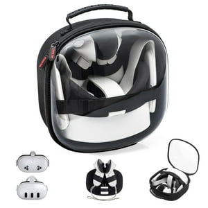Genérico - Funda De Transporte Rígida Para Meta Quest 3S/Quest 3/Vision Pro - Compatible Con Casco De Rv, Mandos Táctiles - Diseño Que Ahorra Espacio Para Viajar Y Guardar En Casa-Transparente