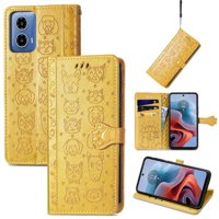 Funda Cartera Foxdock Para Motorola Moto G34 , Flip Pu Con Relieve De Gatos Y Perros, Tarjetero Y Soporte