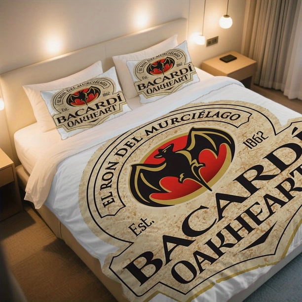 BACARD\u00CD OAKHEART Vintage Logo with Bat Duvet Cover Set Soft Duvet Cover Bedding with Pillowcases Machine Washable
