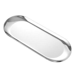 Magideal - Bandeja De Almacenamiento De Platos De Postre De Acero Inoxidable, Vajilla Reutilizable, Plato De Ensalada, Plato De Cena De Metal Para Postre, Hotel, Plata L