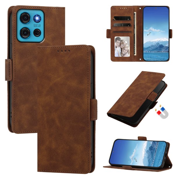 Funda Billetera Delgada para Motorola Moto G75 5G con Ranuras y Soporte Marrón