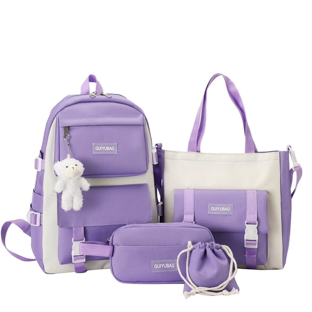 Fengdong 5pcs/set teenage school bags for girls pencil bag handbag bookbag shoulder bag set children cute school backpack gift