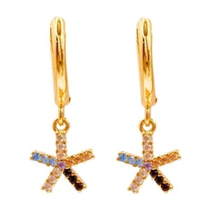 Nordvik London - Aros Argollas Estrellas Circonitas De Colores, Plata 925 Enchapada En Oro 18K