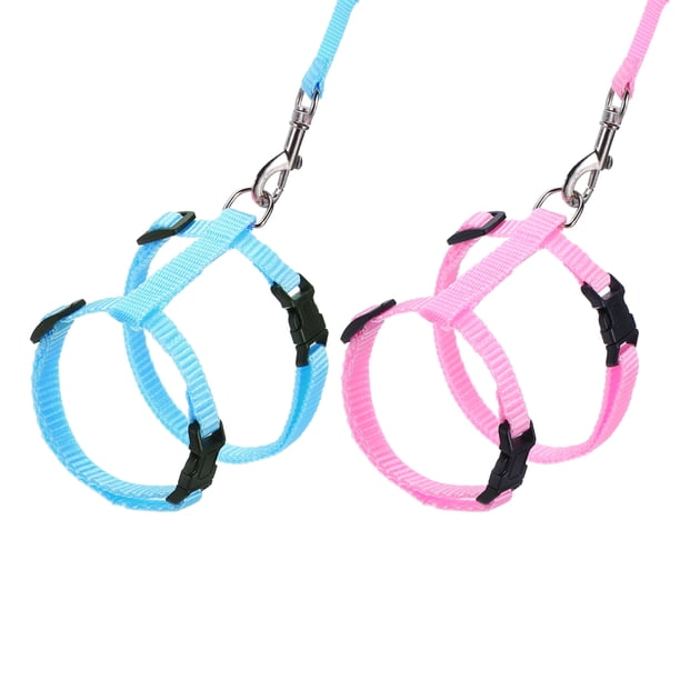 Uxcell 2 piezas de arnés y correa para conejo a prueba de escape, arnés para animales pequeños, hebilla ajustable suave, rosa celeste para pasear cachorros