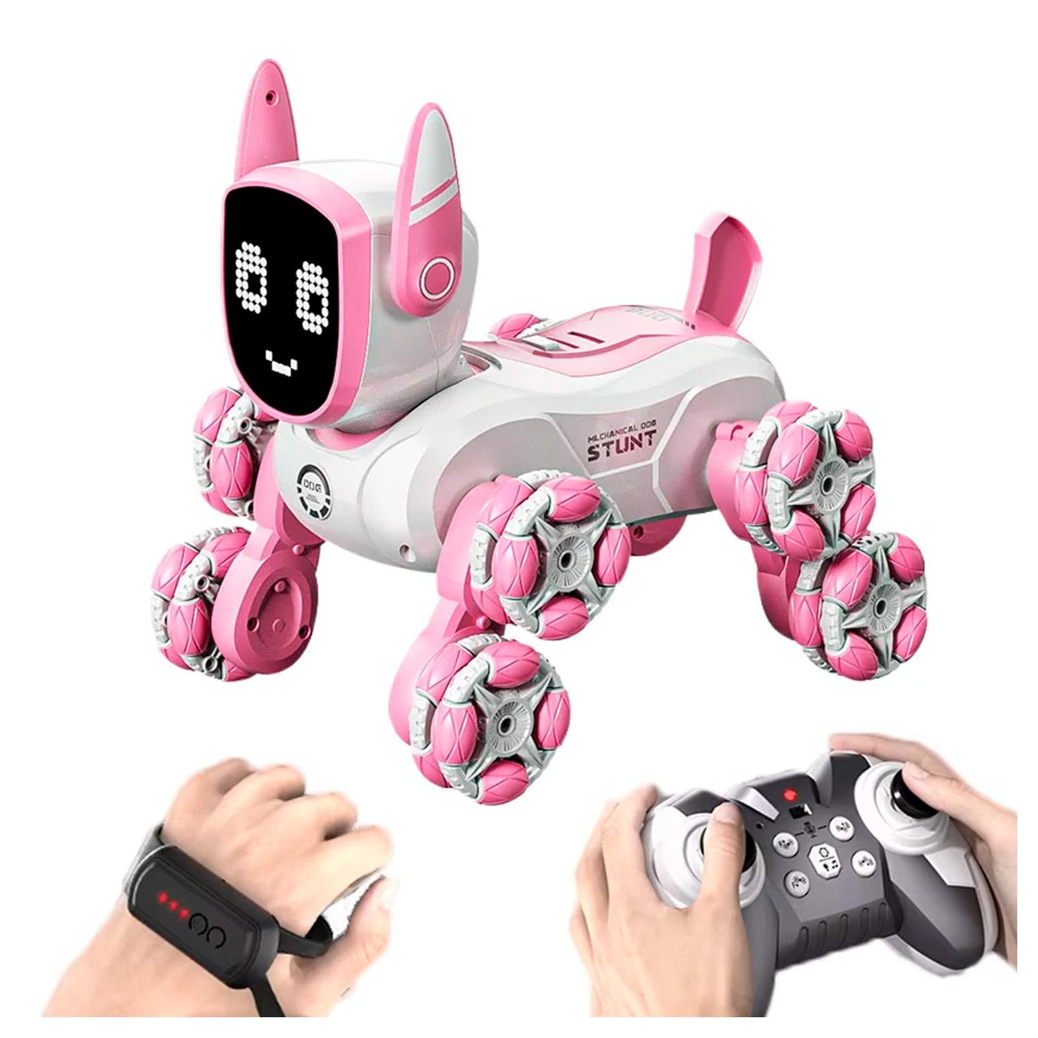 Global Latin Group - Perro Robot Juguete Interactivo Con Control Y Luces Led Rosa