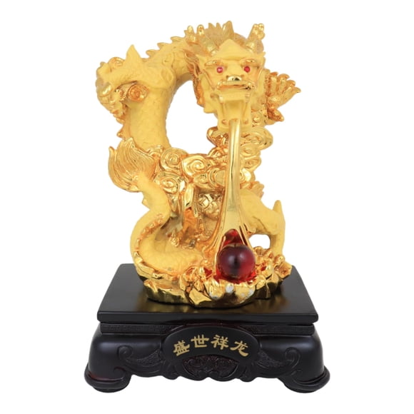 Estatua de dragón, diseño Feng Shui Import, diseño de dragón dorado con soporte